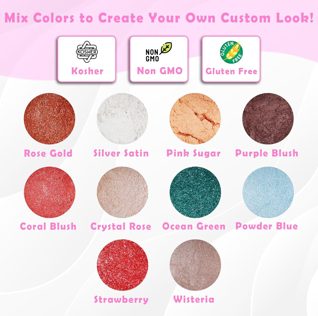 Crystal Rose & Coral Blush Luster Dust for Baking (2 Pack) – Edible Glitter for Cake Decorating, Fondant, Cupcakes, Drinks & Desserts – Kosher, Vegan, Food-Safe Luster Dust - 2 grams, Highly Concentrated