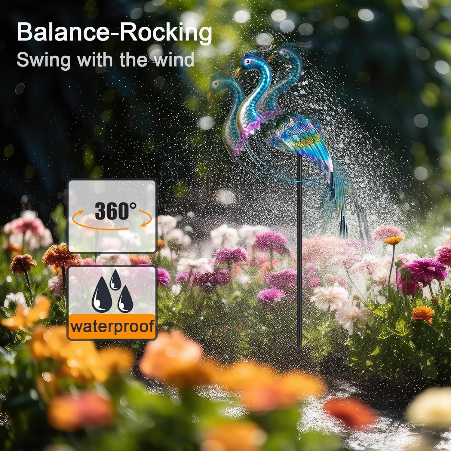 hogardeck Garden Decor for Outside, 48" Metal Peacock Garden Stake with Rocking Motion for Yard Art, Heavy-Duty Balancing Kinetic Wind Sculpture for Lawn Porch Outdoor Decorations