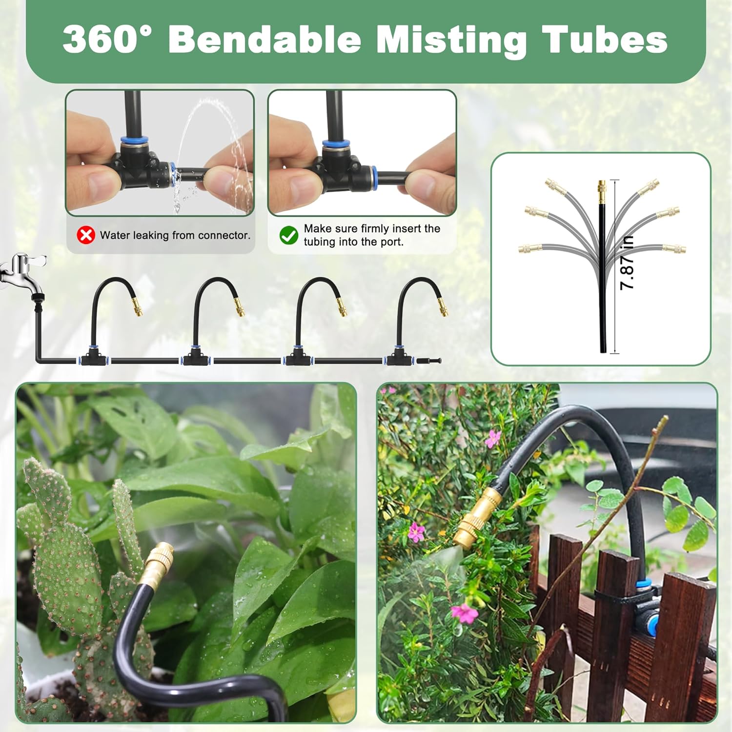 16.4Ft Drip Irrigation System, Automatic Garden Irrigation System with 360-degree Bending Dropper, Atomizing Watering Misting System with Copper Nozzle for Garden Plant Lawn Patio(5 Nozzles)