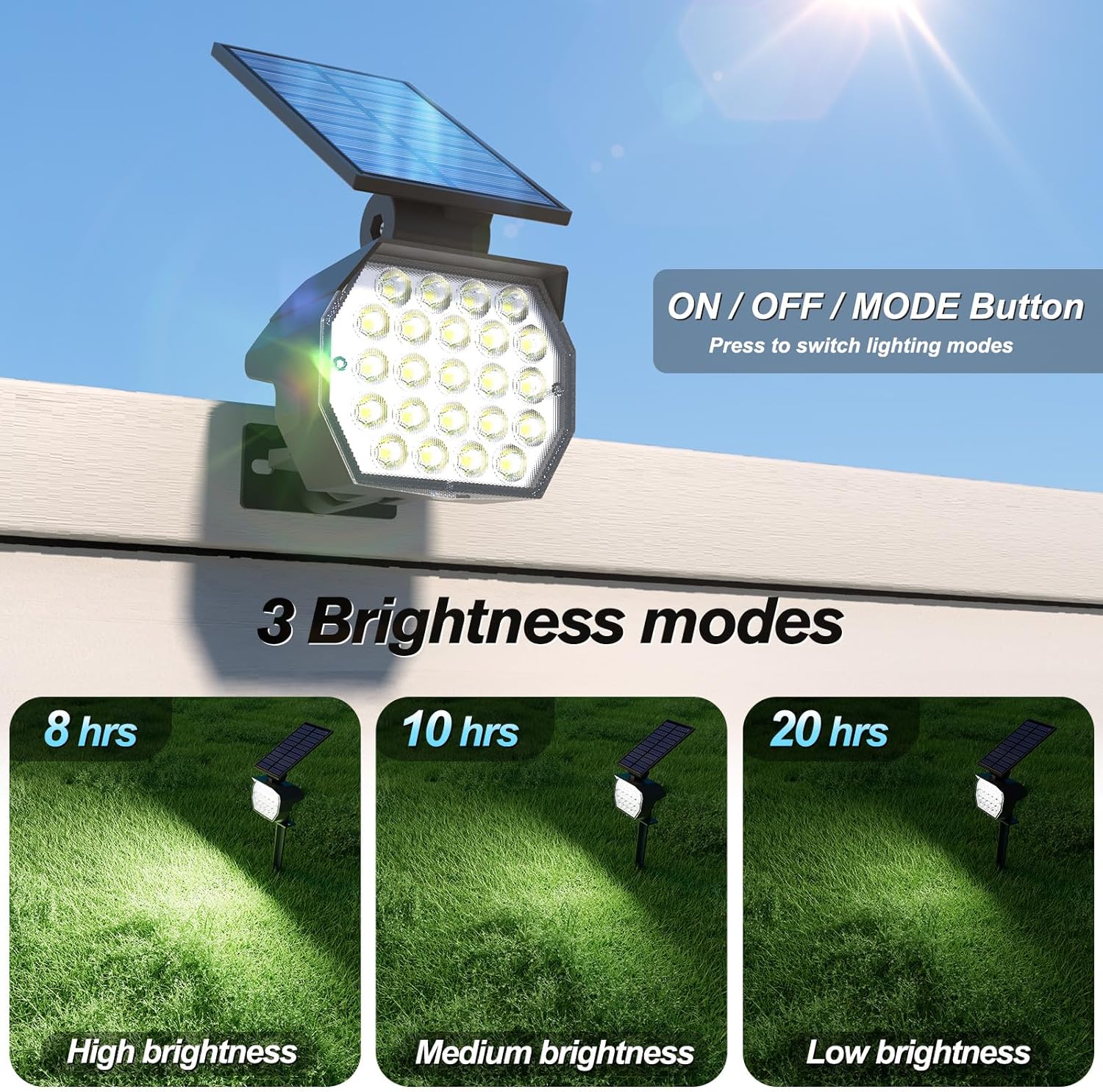 APONUO Solar Spot Lights Outdoor Waterproof 8 Pack IP67,23 LED 3 Lighting Modes Solar Landscape Lights Outdoor for Yard Garden House Garage Pathway