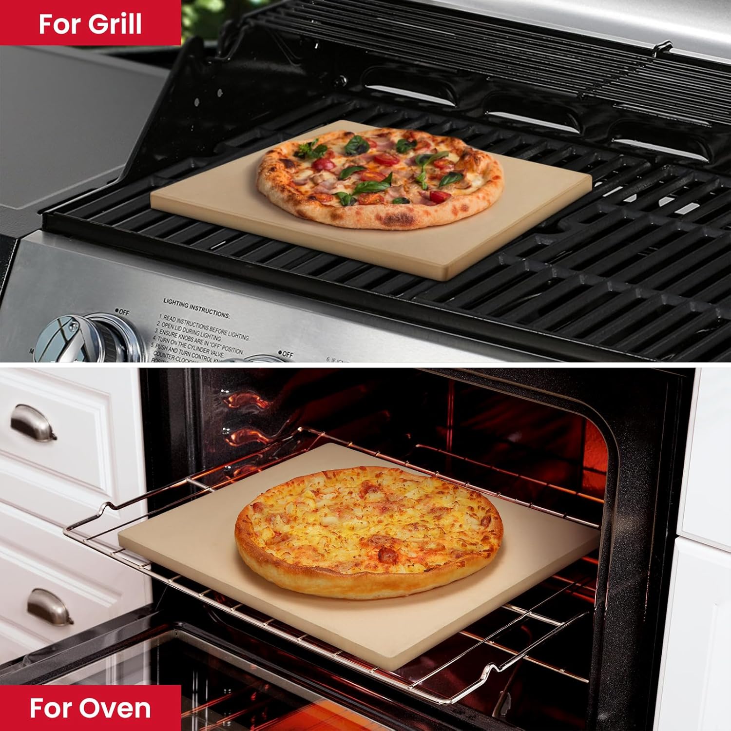 Unicook Pizza Stone, Heavy Duty Cordierite Pizza Pan for Oven and Grill, Thermal Shock Resistant Baking Stone for Bread, 15 X 12 Inch Rectangular, 6.8 lbs