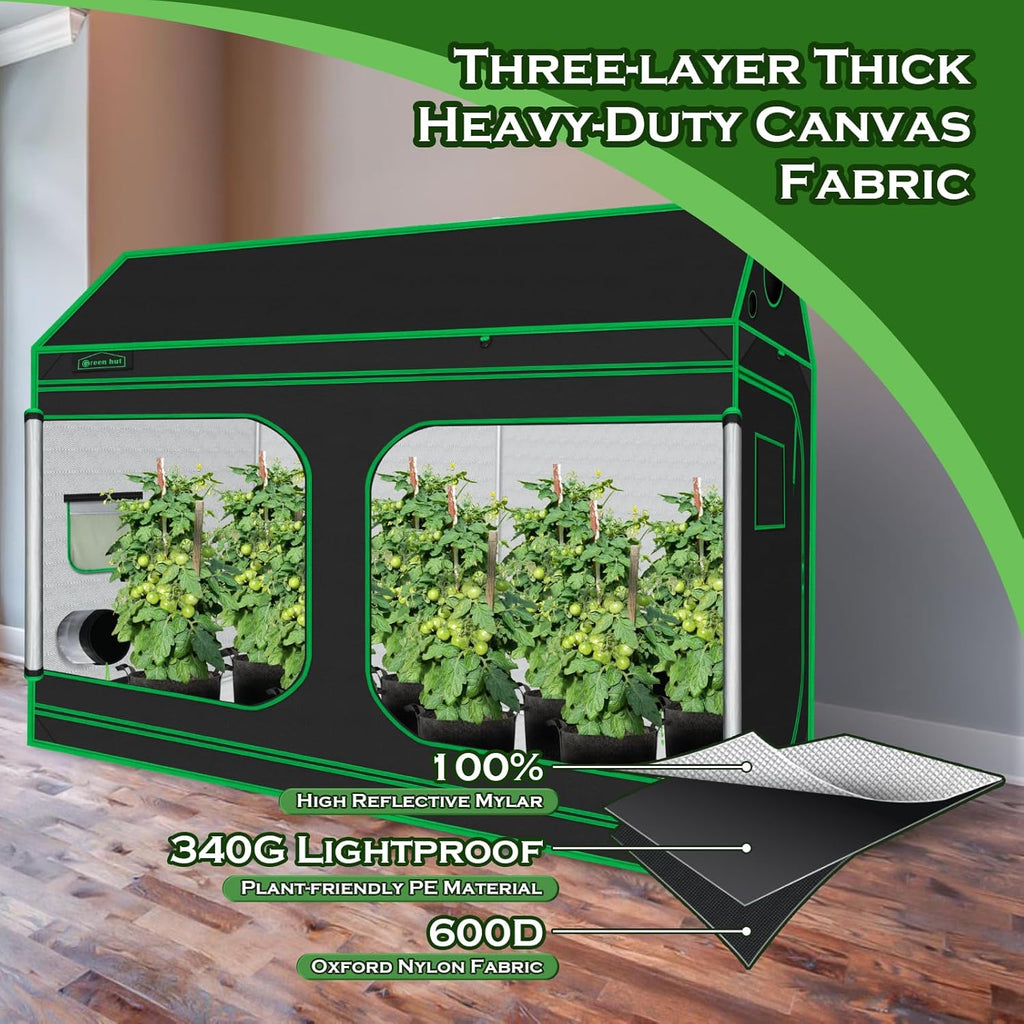 96"x48"x72" Roof Cube Grow Tent with Observation Windows, Lightproof, Mylar Hydroponic Tent with Floor Tray for Indoor Plant Growth