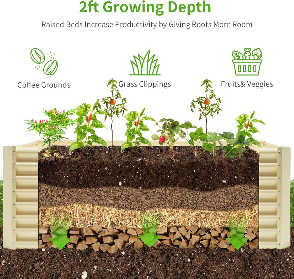 Land Guard 6x3x2ft Galvanized Raised Garden Bed, Planter Boxes Outdoor, Raised Garden Beds Outdoor for Vegetables, Flowers, Herbs, 269 Gallons, Cream Yellow…