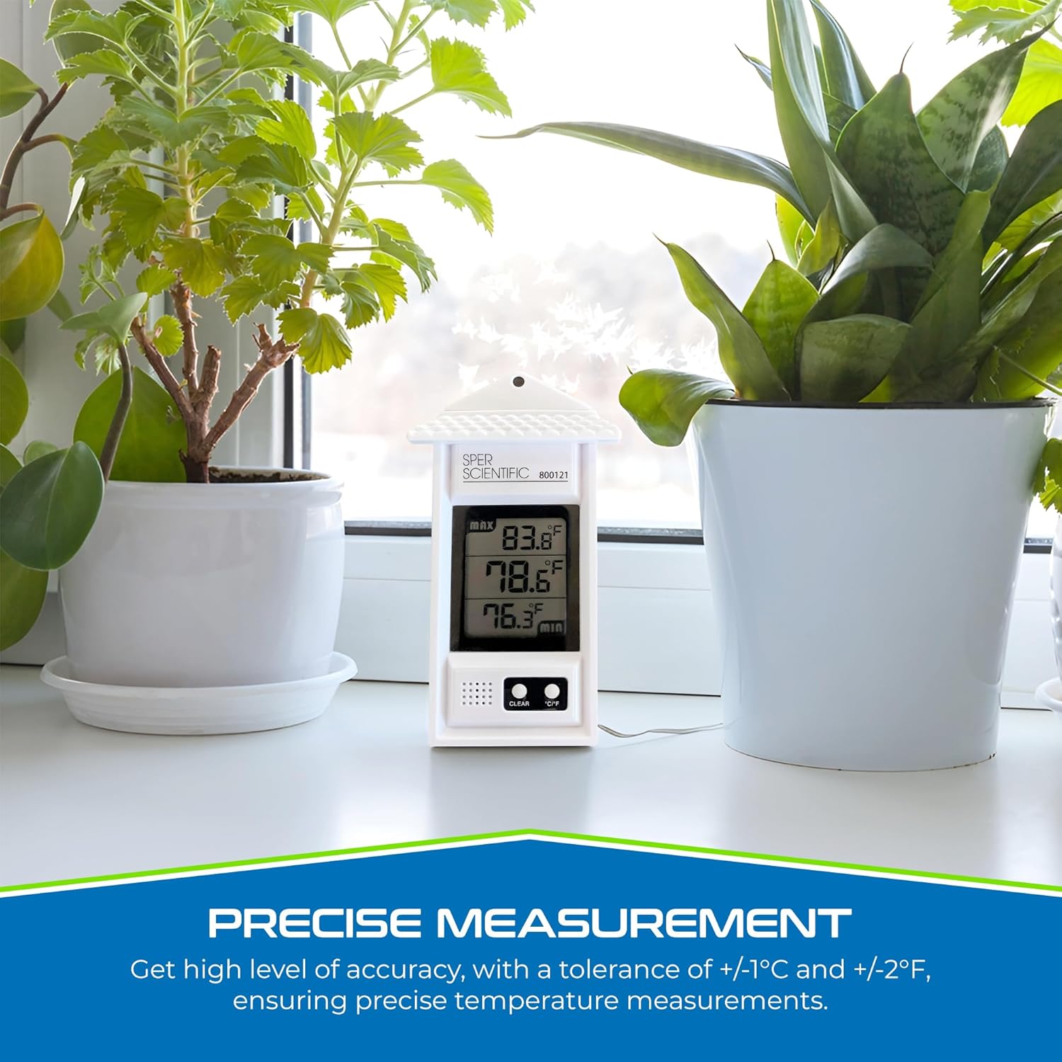 Sper Scientific Compact Digital Min/Max Thermometer 800121 - Wide Range Temperature Logger with Clear LCD Display - Ideal for Laboratories, Food Storage, HVAC & Greenhouses