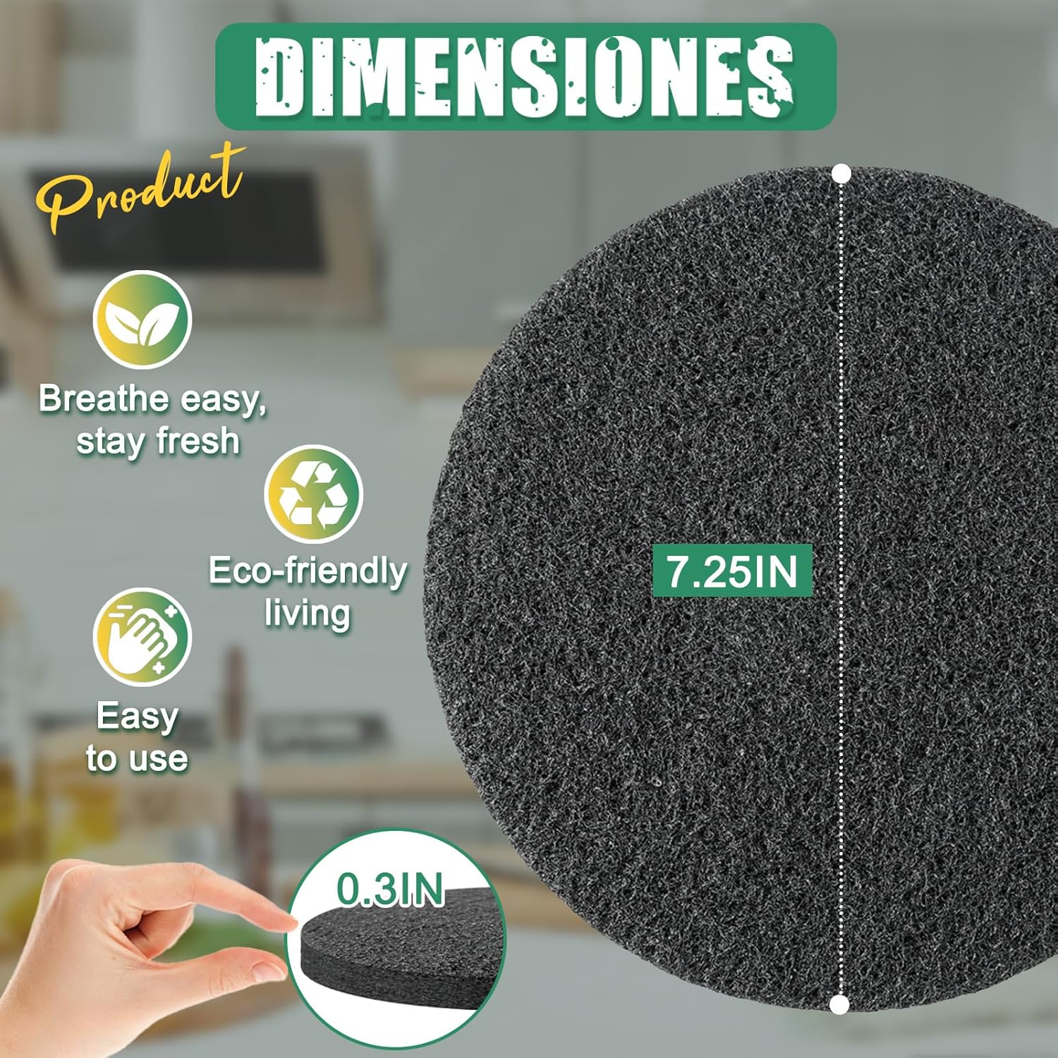 6.7 Inch Charcoal Filters for 10 Pack Kitchen Countertop Compost Bins - Extra Thick 0.3" for Longer Lasting Activated Carbon