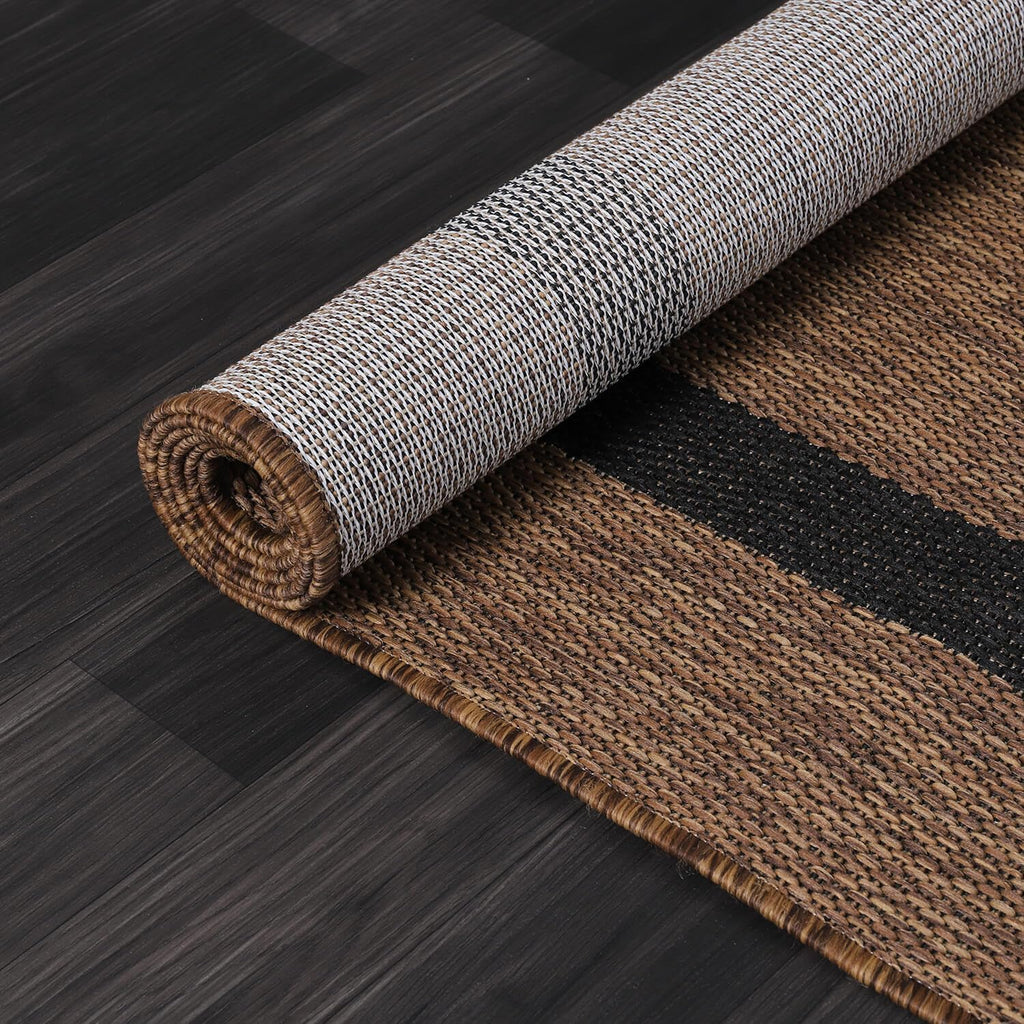 Bordered Outdoor Rug 9x12 Washable Outside Carpet for Indoor Patio Porch Waterproof Easy Cleaning Non Shedding Area Rugs Nut Brown - Black 9 x 12
