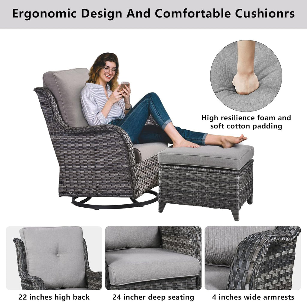 Wicker Patio Furniture Sets - 13 Piece Outdoor Rattan Furniture Conversation Sets with 4 Swivel Rocker Chairs, 2 Rattan Sofas, Wicker Ottomans and Coffee Table, Mixed Grey/Grey