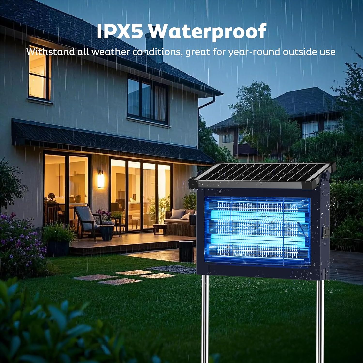 Solar Bug Zapper Outdoor, Mosquito Zapper Waterproof Electric Fly Zapper Rechargeable Mosquito Killer Lamp with 10W Solar Panel, 4500V Cordless Fly Trap for Backyard, Patio, Garden, RV, Camping