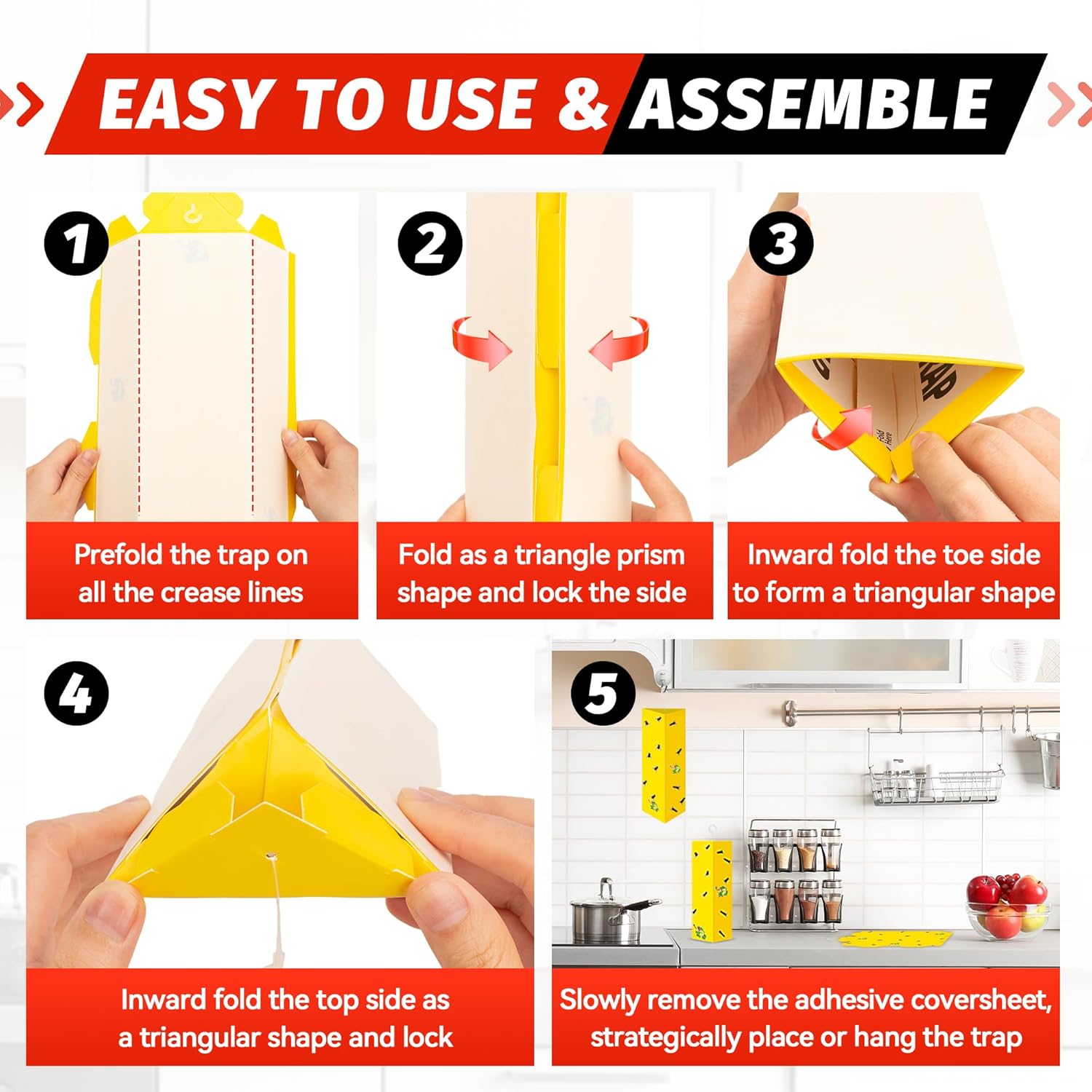 LULUCATCH Sticky Fly Traps, 10 Pack Fly Catcher Fungus Gnat Traps, Hanging Yellow Sticky Traps for Flying Insect Fruit Fly, Non Toxic Odorless Bug Catcher, Pet Safe Pest Control