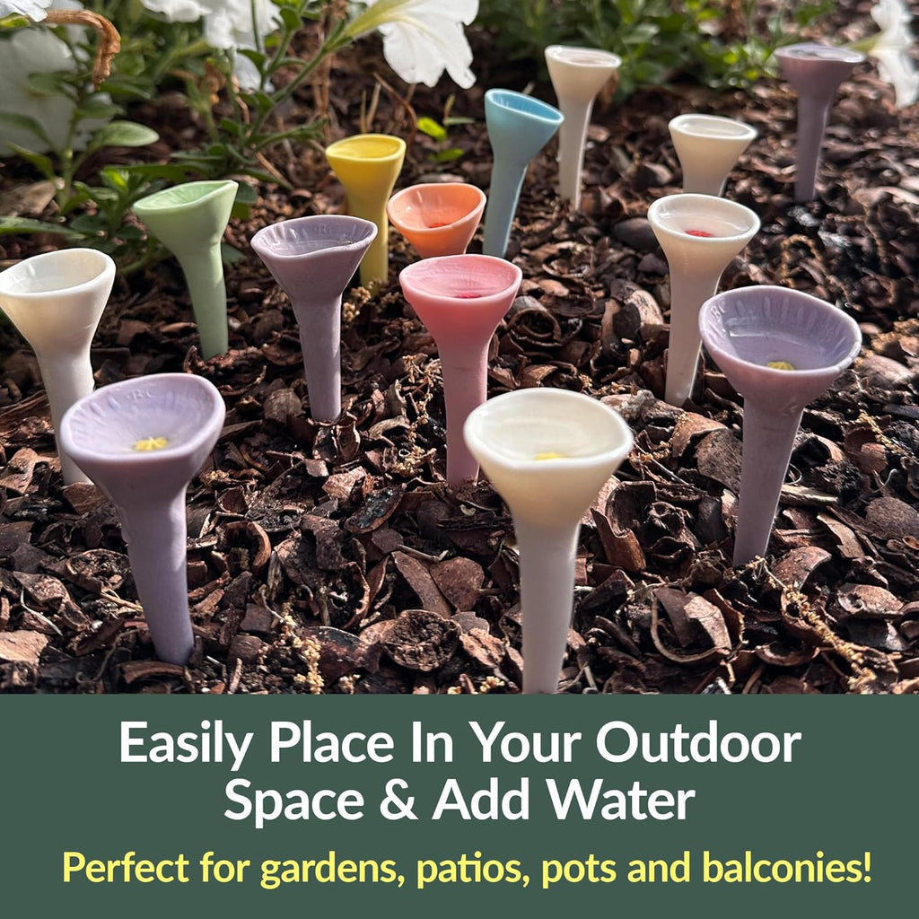 5 Pack, Bee Watering Station, 100% Handmade Porcelain, Bee and Butterfly Feeder for Garden, Outdoor Feeders for Thirsty Pollinators, Plastic Free, Bee Attracting Glaze (5, Bold Variety)