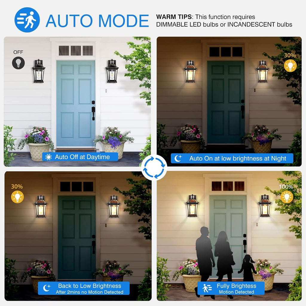 VIANIS Motion Sensor Outdoor Wall Lantern, Black Waterproof Dusk to Dawn LED Exterior Wall Sconce, Anti-Rust Aluminum Modern Outdoor Lights Fixtures Wall Mount for Porch, Entryway, Garage, Front Door