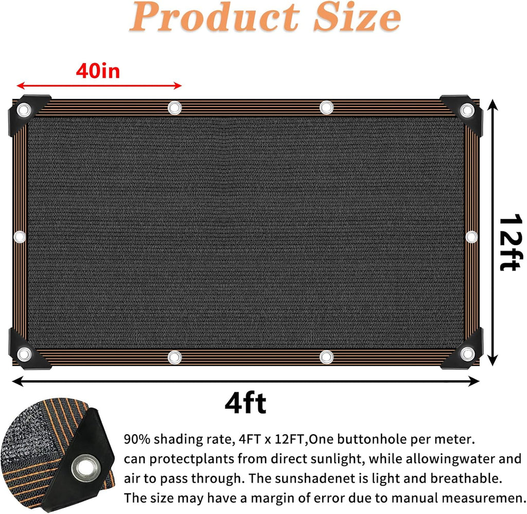 QLOFEI 4x12 FT Shade Cloth with Grommets, 90% Sun Shades Outdoor Patio Mesh Tarp, Easier to Hang Sun Protection Neting Cover -for Garden Greenhouse Pergola Lawn Kennel Chicken Coop