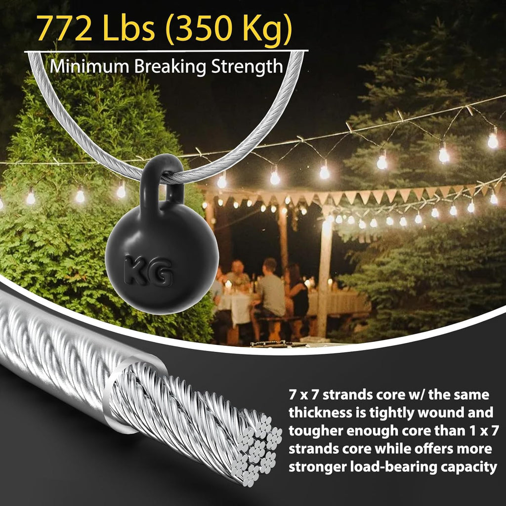 M6 Turnbuckles for Cables Wire Kit, 1/8" PVC Coated Steel Cable Kit w/ 7×7 Strand Core & 100Ft Wire Rope Tensioner Strainer for String Light Hanging/Deck Stair Railings/Shade Sail/Clothes Line