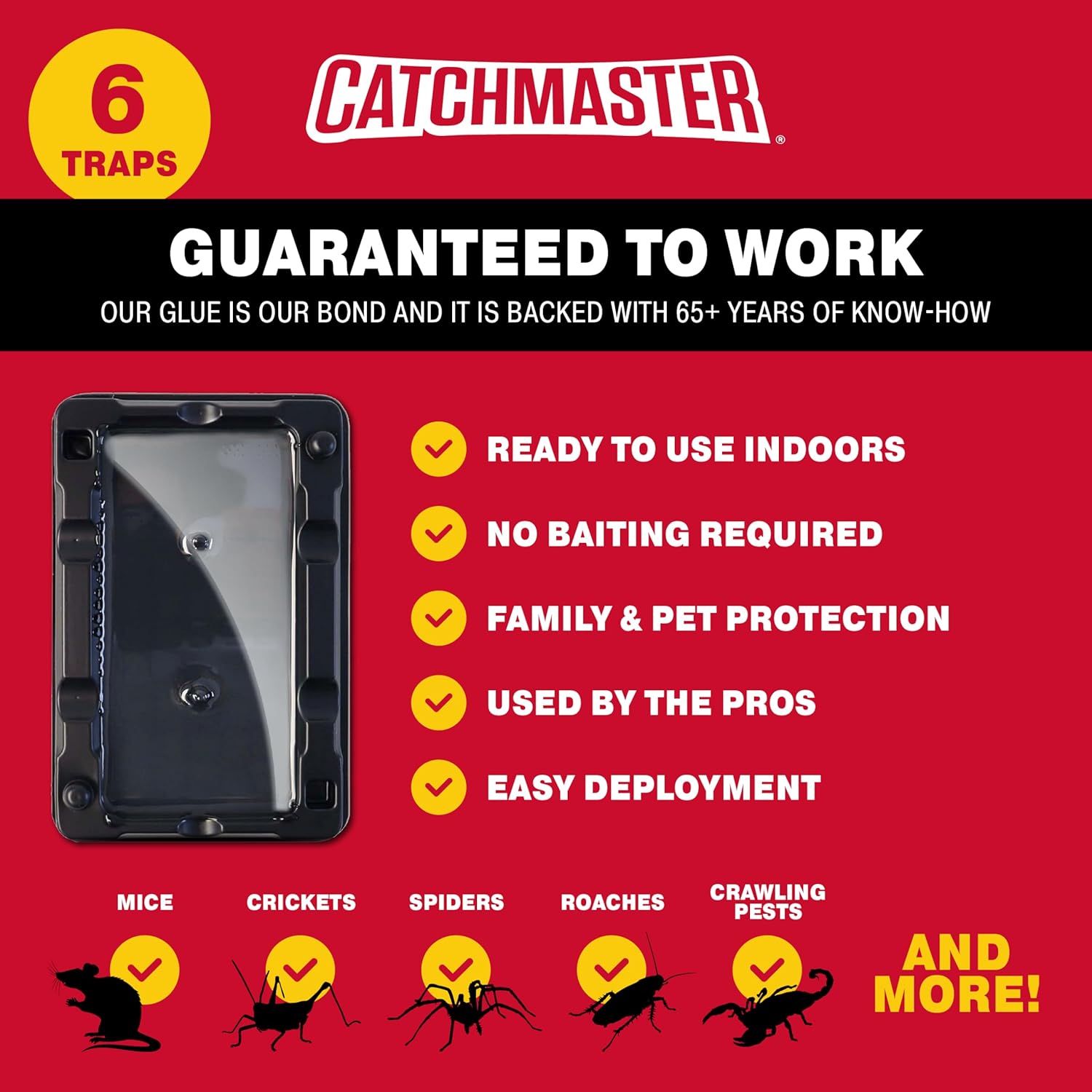 Catchmaster Mouse & Insect Glue Traps 6-Pk, Adhesive Rodent & Bug Catcher, Mouse Traps Indoor for Home, Sticky Glue Boards for Mice and Insects, Pest Control for House & Garage