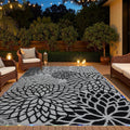 Outdoor Rug 9x12 ft with LED Light, Waterproof Reversible Outdoor Plastic Straw Rug for Patios Clearance, Large Outdoor Area Rug Carpet RV Mat for Camping Backyard Deck Porch Beach