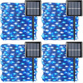 QITONG 4 Pack Blue and White Solar Fairy Lights, Each 33ft 100 LED Christmas String Light, 8 Modes Silver Wire Mini Twinkle Lighting for Tree Garden Yard Christmas
