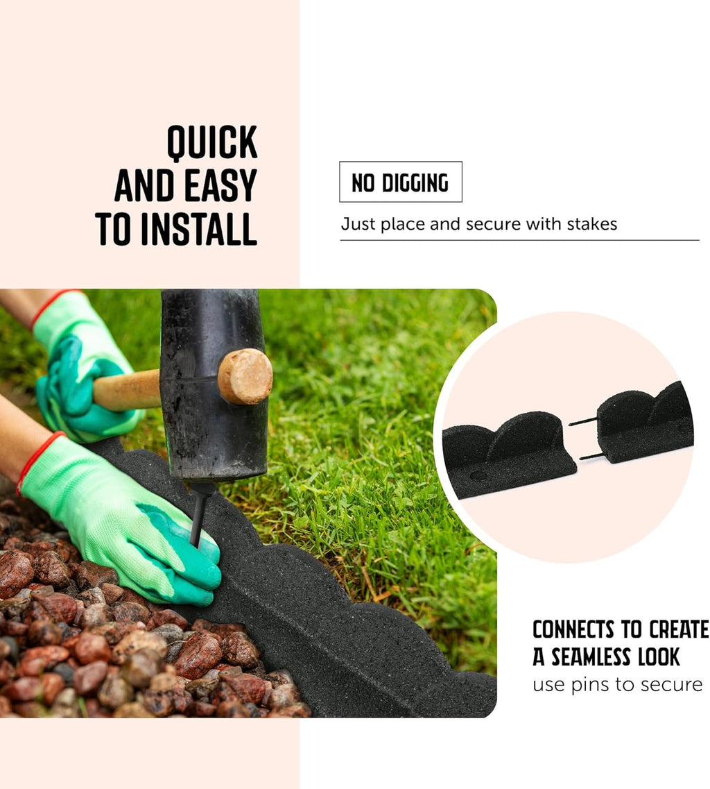 Playsafer L Shaped Flexible Rubber Scalloped Edger for Lawns Landscaping and Playground | Easy No Dig Installation| 4' Long (1, Dark Gray)