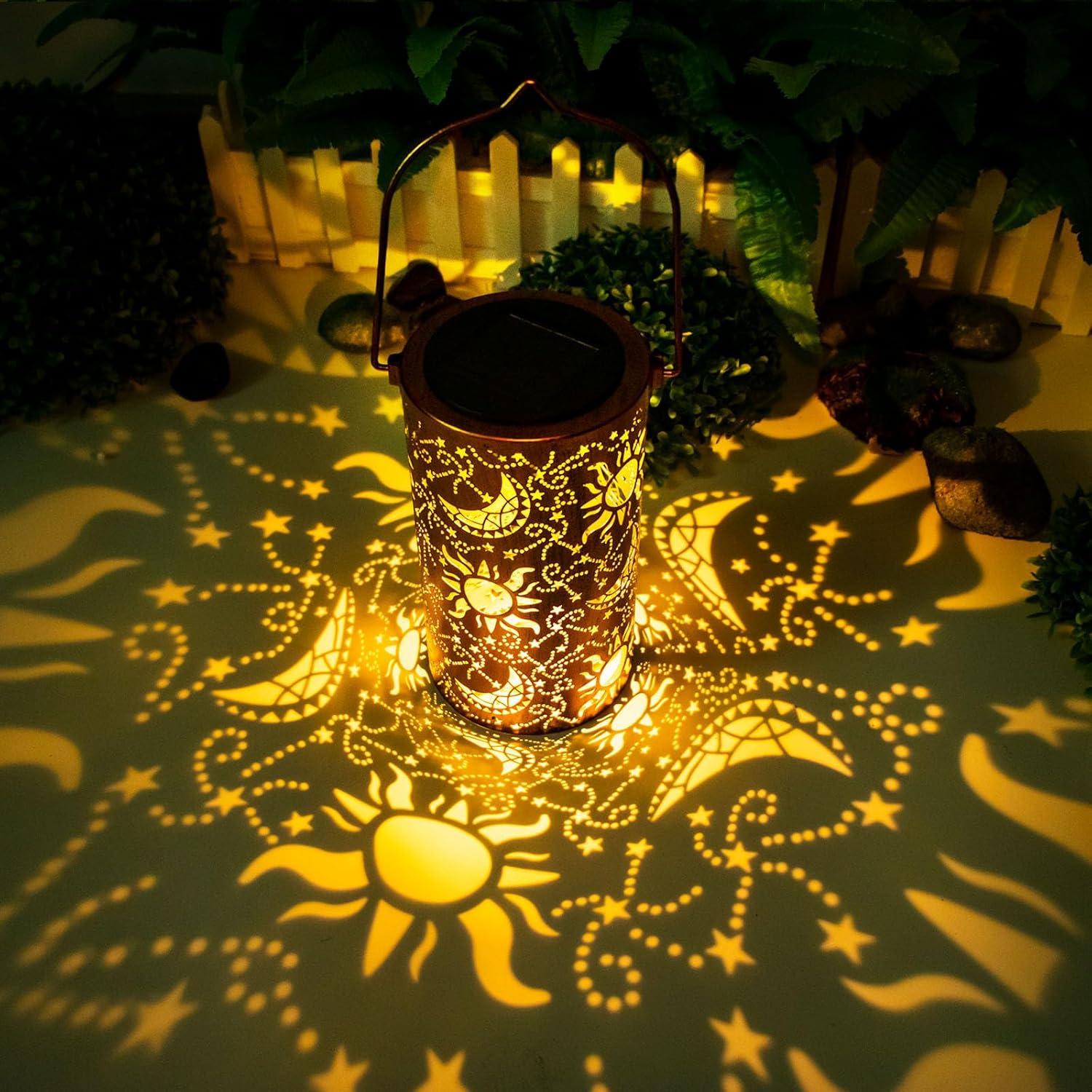 Solar Lanterns Outdoor Hanging Lantern Lights,Sun Moon Metal Decor Lanterns-Waterproof LED Decorative Light for Garden Patio Yard Lawn Backyard Front Porch as Gifts for Mom Grandma Women