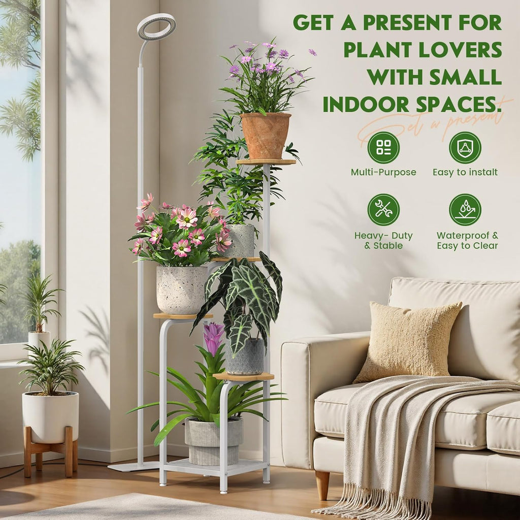 TOSKING 48" Tall Plant Stand Indoor with Full Spectrum LED Grow Lights & Timer – 5-Tier Corner Plant Shelf for Home, Office, Balcony (Grow Light 5 Tier-White)