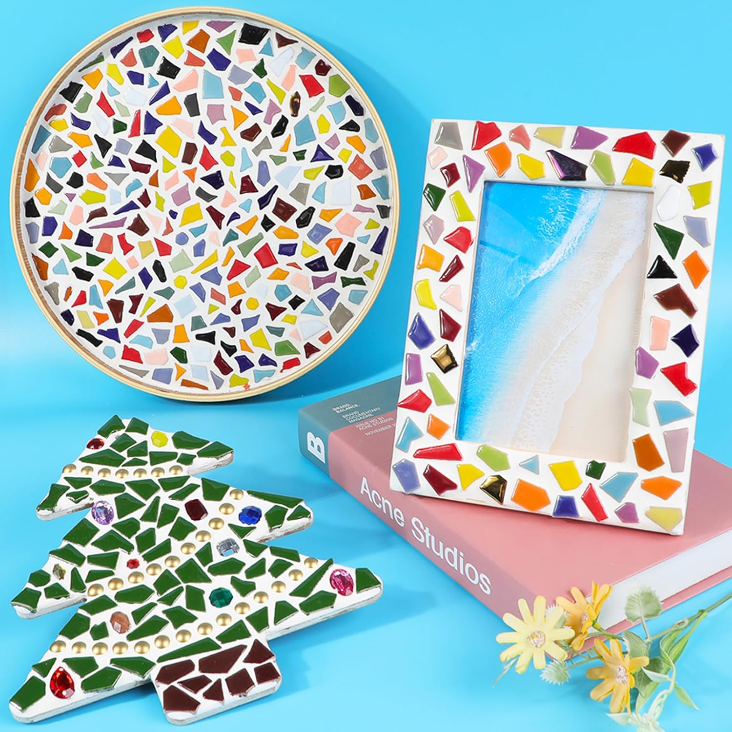 200g Triangles Trapezoids Polygons Ceramic Irregular Size Mosaic Tiles for Crafts Glass Mosaic for Jewelry Making (Green Mix)