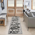 Nourison Home Aloha Black White 2'3" x 12' Area Rug, Easy Clean, Non Shedding, Bed Room, Living Room, Dining Room, Kitchen (12' Runner)