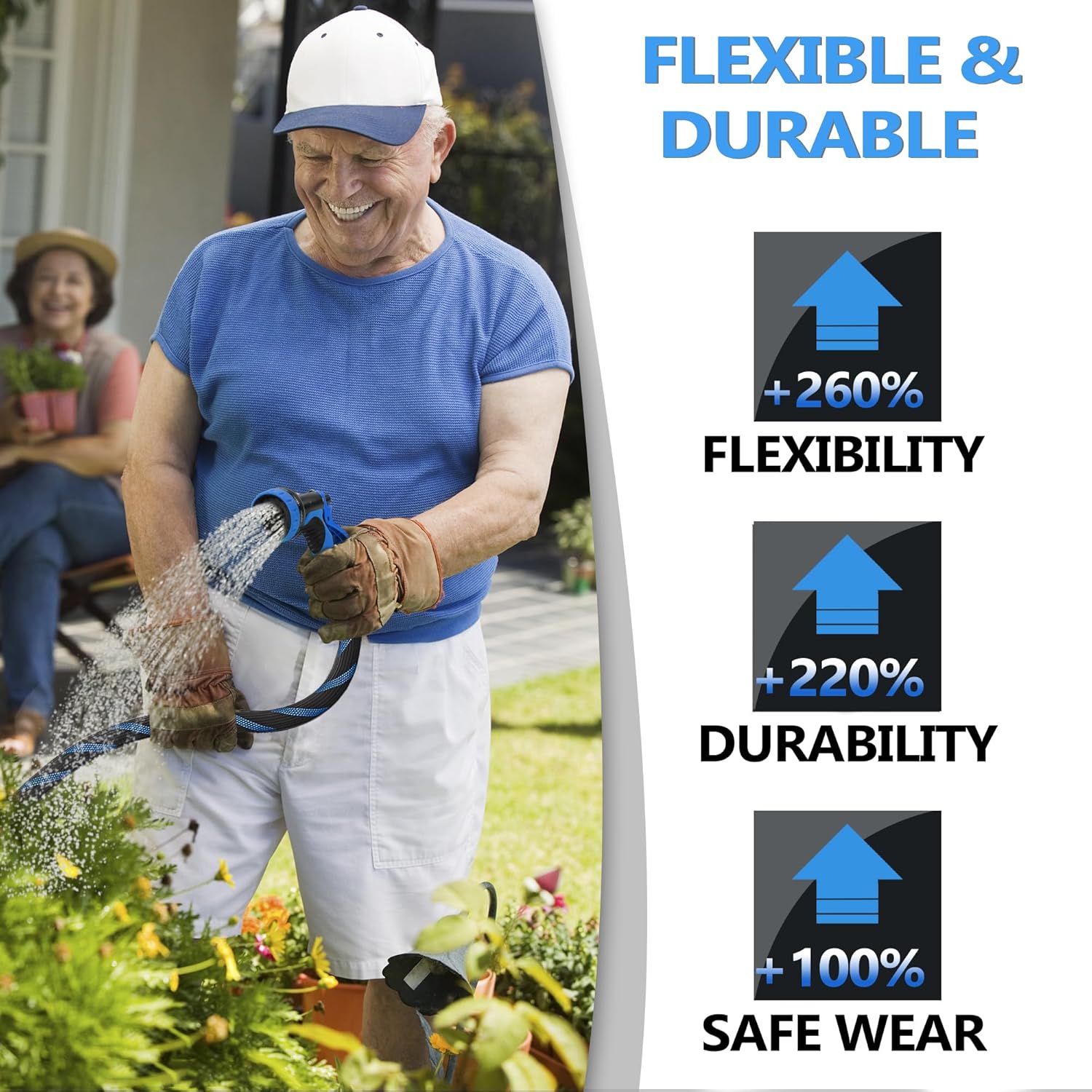 200 ft Garden Hose-No Kink,Heavy Duty,Lightweigh Flexible,Leakproof Water Hose with Sprayer Nozzle-3/4" Solid Brass Connectors-Rubber Car Hoses