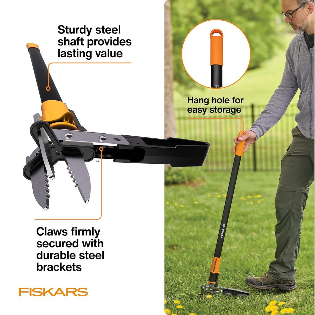 Fiskars 3-Claw Stand Up Weed Puller Tool, Gardening Weeder, Hand Weeding Tool with 39" Long Ergonomic Handle with Easy-Eject Mechanism