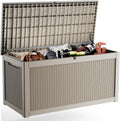 260 Gallon Outdoor Deck Box,Storage Lockable Waterproof Patio Furniture,Garden Tools,Cushions,Pool Accessories Outside Storage Resin Box(Grey)
