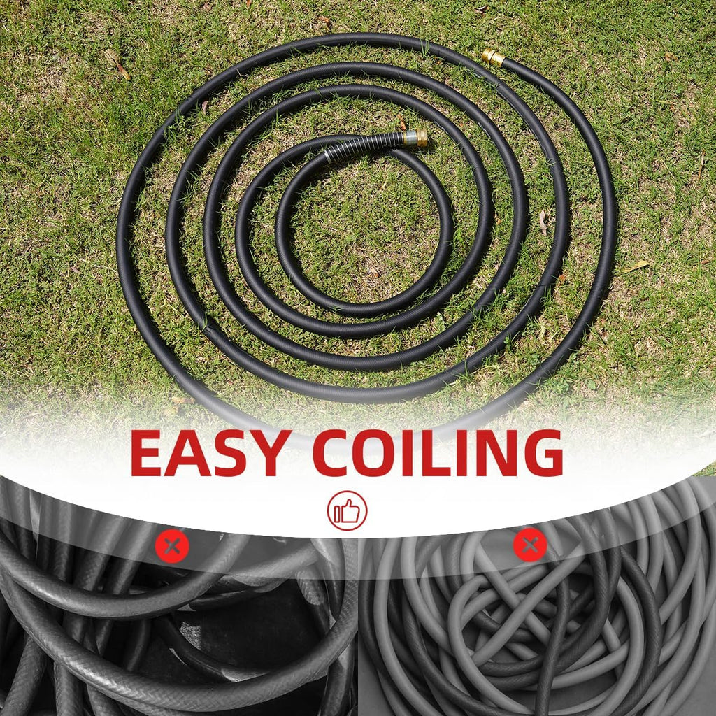 WiseFlow Garden Hose 90FT x 5/8", Heavy Duty Rubber Hose, 1000PSI Burst, 300PSI Working, Water Hose with Five Layered Braiding, Male Female Fittings (Black)