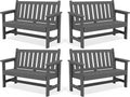 SERWALL Outdoor Bench, HDPE Outdoor Benches Weatherproof, 2-Person Garden Bench with 660 lbs Weight Capacity, Patio Benches for Outdoors, Garden, Porch, Backyard and Park, Grey, 4 Pack