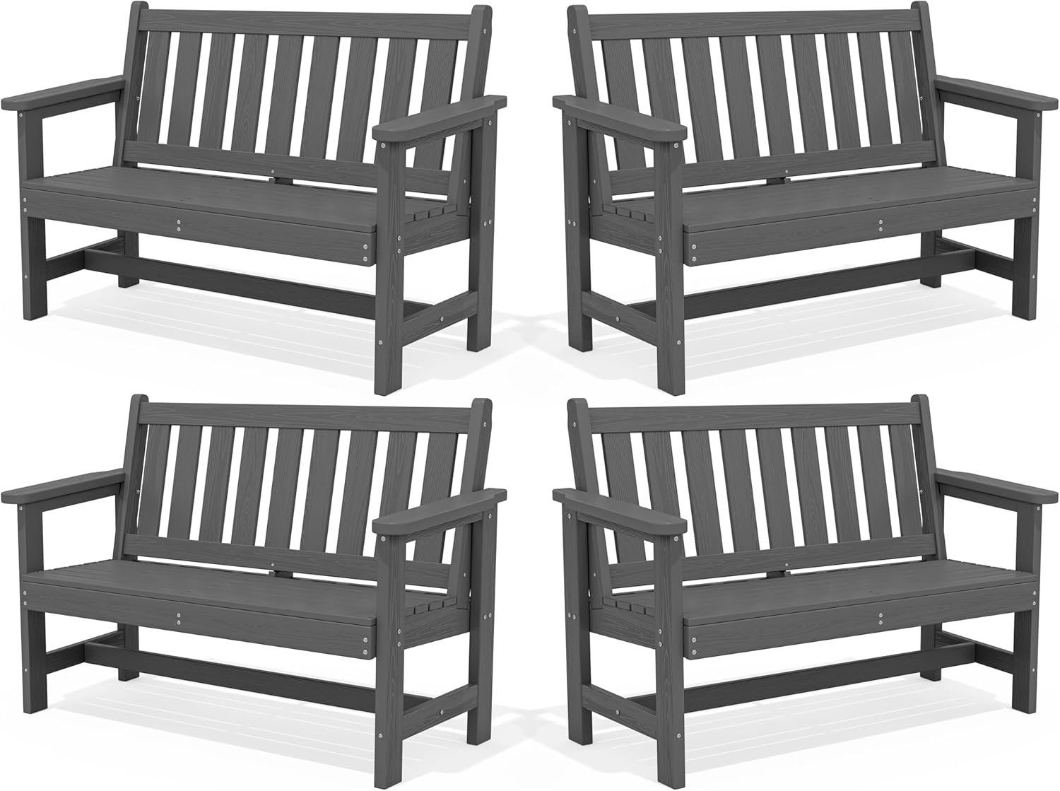 SERWALL Outdoor Bench, HDPE Outdoor Benches Weatherproof, 2-Person Garden Bench with 660 lbs Weight Capacity, Patio Benches for Outdoors, Garden, Porch, Backyard and Park, Grey, 4 Pack