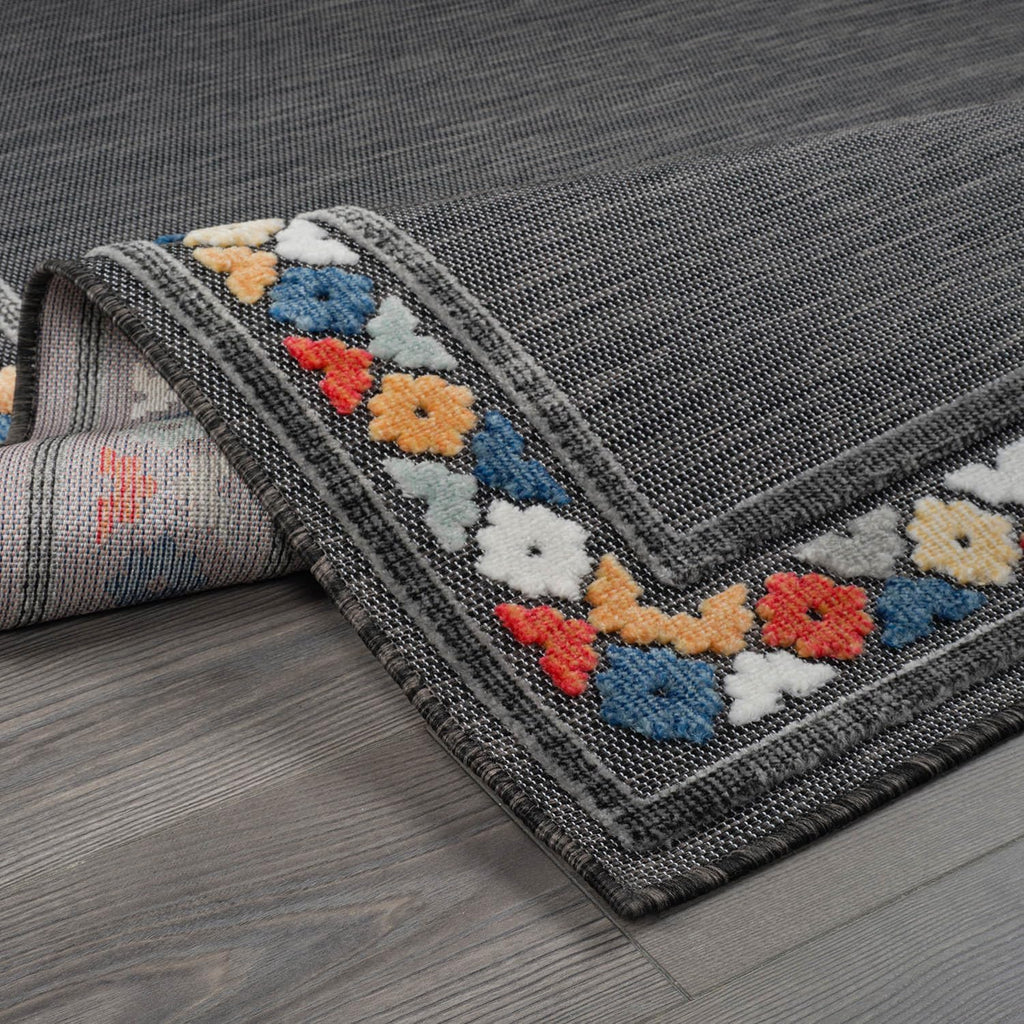 Beverly Rug Outdoor Rug 4x6 Modern Bordered Area Rugs for Indoor and Outdoor Patio Easy to Clean Non Shedding Living Room Porch Garden Washable Outside Carpet (4 x 6 Dark Gray)