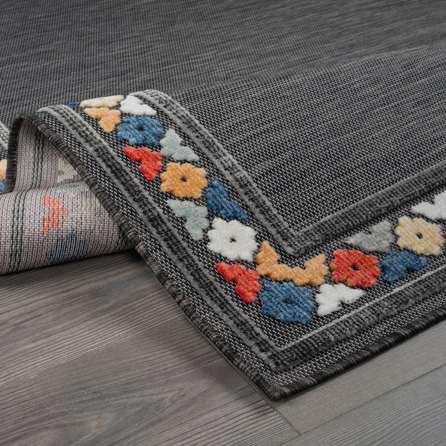Beverly Rug Outdoor Rug 4x6 Modern Bordered Area Rugs for Indoor and Outdoor Patio Easy to Clean Non Shedding Living Room Porch Garden Washable Outside Carpet (4 x 6 Dark Gray)