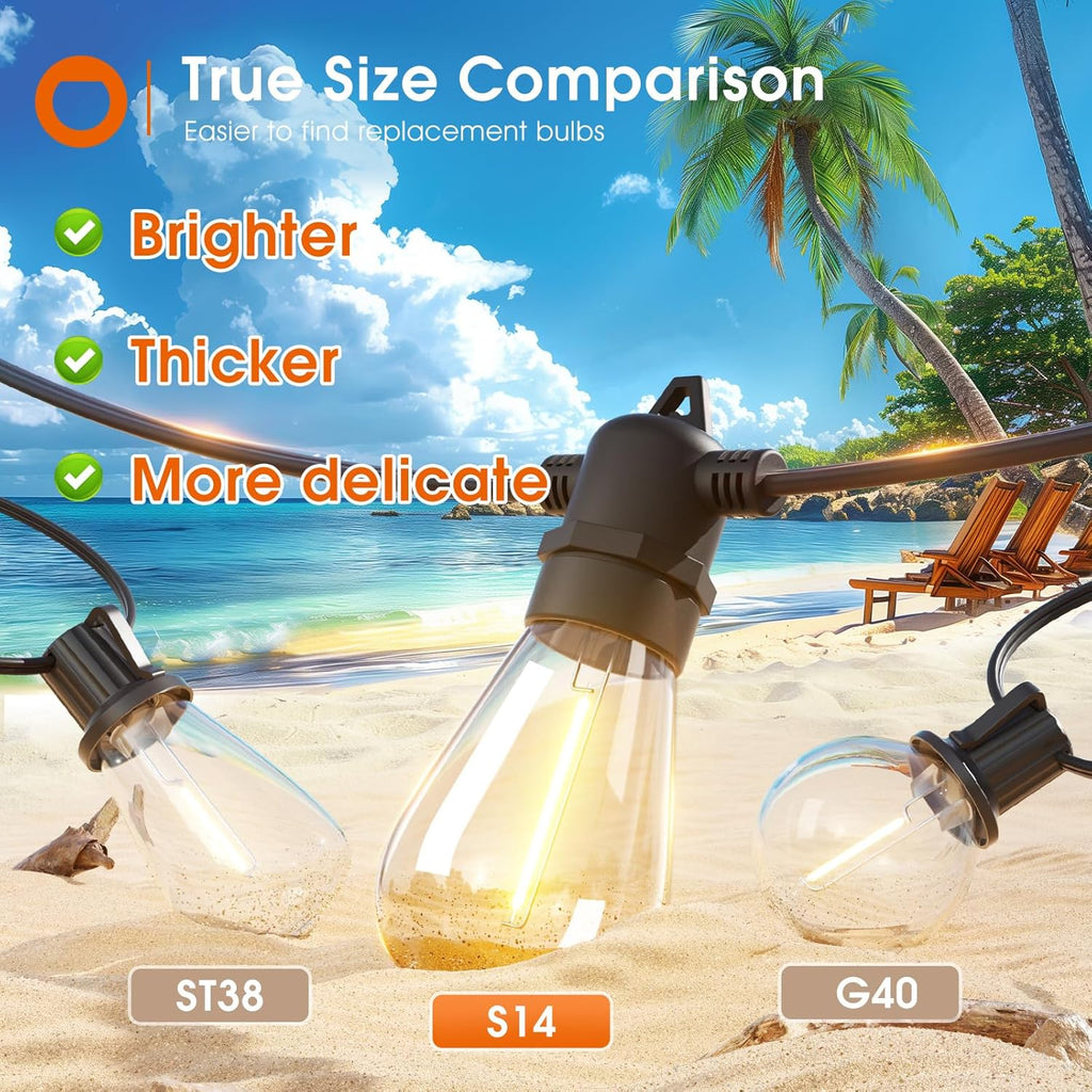 addlon 102FT(96+6) Solar String Lights Outdoor Waterproof with USB Charging & Remote Control - Dimmable Solar Power Patio Lights with LED Bulbs for Porch, Garden, Yard, Market, Bistro - Lasts 20+ Hrs