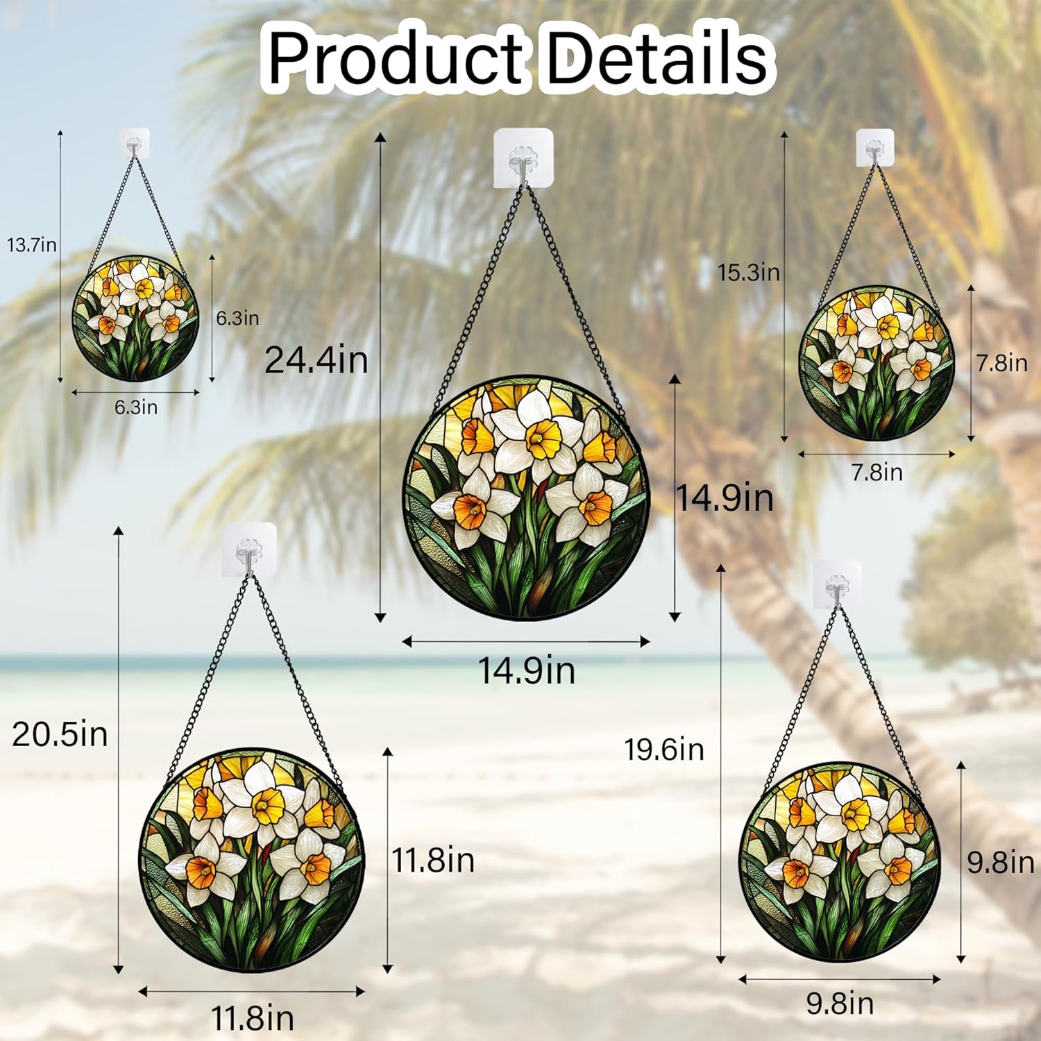 Stained Glass Window Hanging, Yellow and White Daffodils Sun Catcher for Door Home Decor Plants Flowers Suncatcher Christmas Mother's Day Birthday Gifts for Women Men Mom Nana 11.8 in