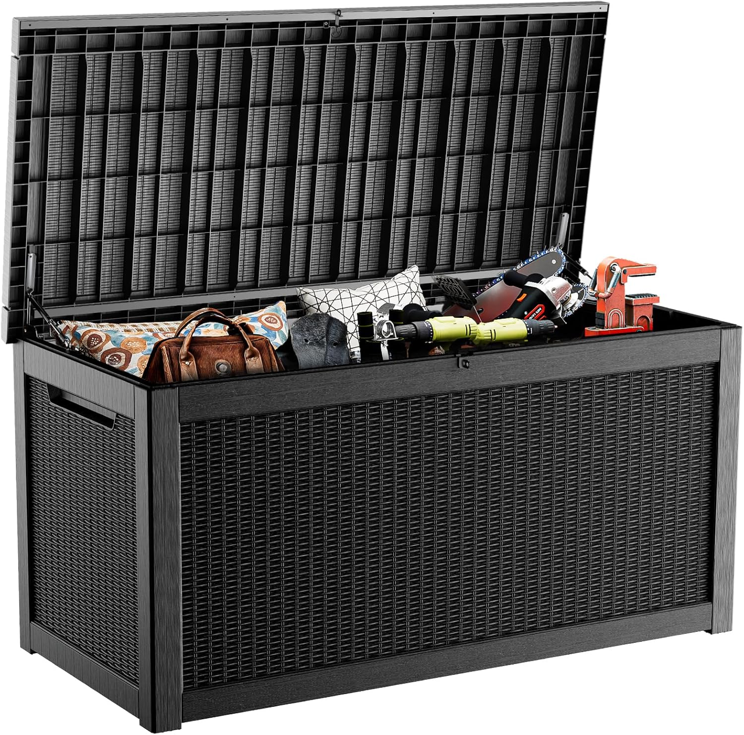 320 Gallon Deck Box Waterproof, UV Resistant Resin Outdoor Storage Box with Hydraulic Rod, Lockable Design and Enhanced Durability for Patio, Garden, and Poolside Use
