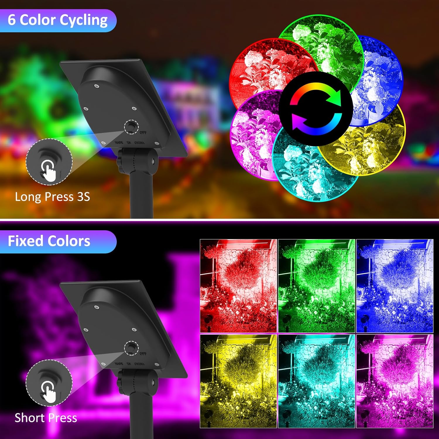 T-SUNUS Halloween Color Changing Solar Landscape Spotlights 2 Pack, IP65 Waterproof Christmas Lights 9.8ft Cable, Outdoor RGB Spot Light Separated Panel for Flag Tree Yard Garden Driveway Walkway Pond