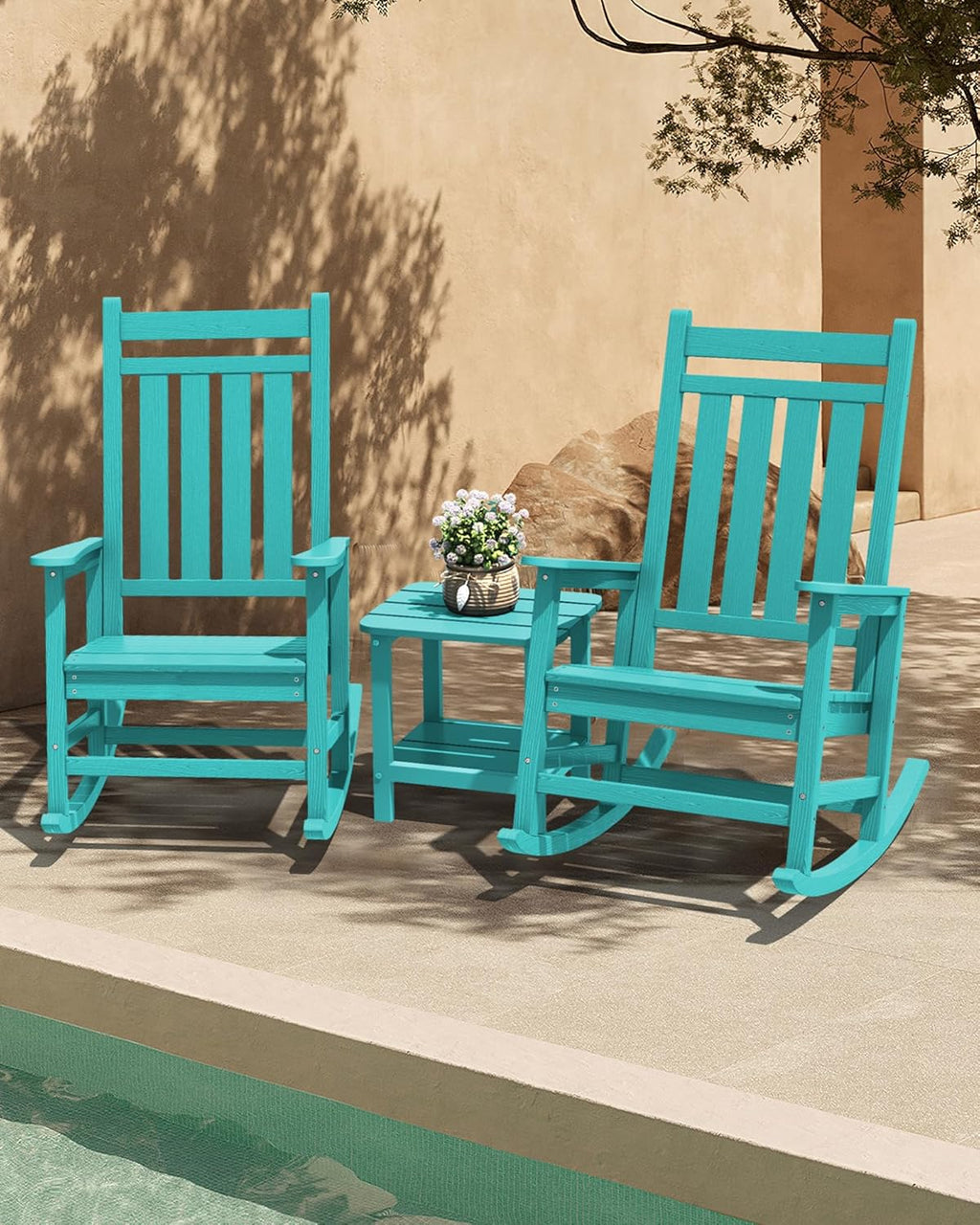 SERWALL Outdoor Rocking Chair Set of 2, HDPE Rocking Chairs for Adult, All Weather Porch Rockers for Lawn Garden, Aruba
