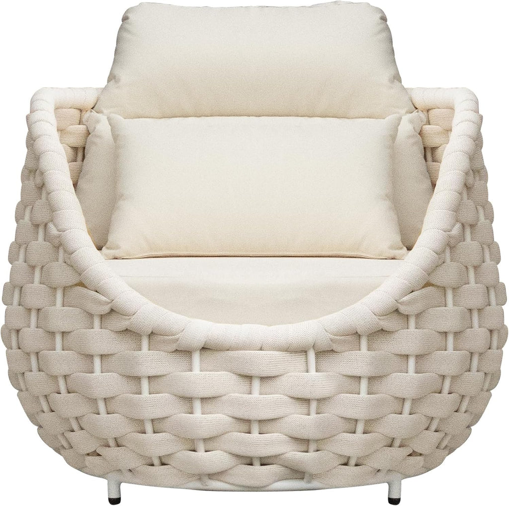TWT 6 Pieces Patio Sofas, All-Weather Olefin Rope Balcony Furniture with Cushions & Pillows, Patio Couch Outdoor Patio Furniture Set for Indoor, Balcony, Backyard, Deck, Poolside, Cream