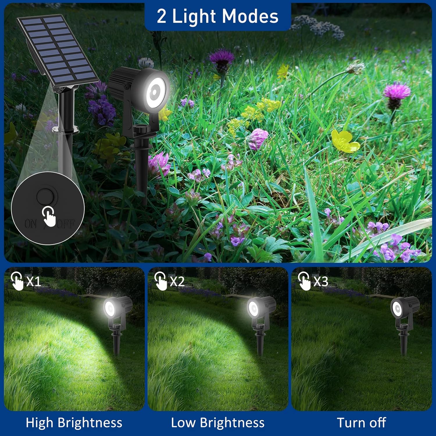 T-SUNUS Solar Spot Lights Halloween Outdoor White 4 Pack IP65 Waterproof Landscape Spotlights 6000K Separate Panel with 9.8ft Cable Auto On/Off for Flag Pond Christmas Trees Driveway Garden Pathway