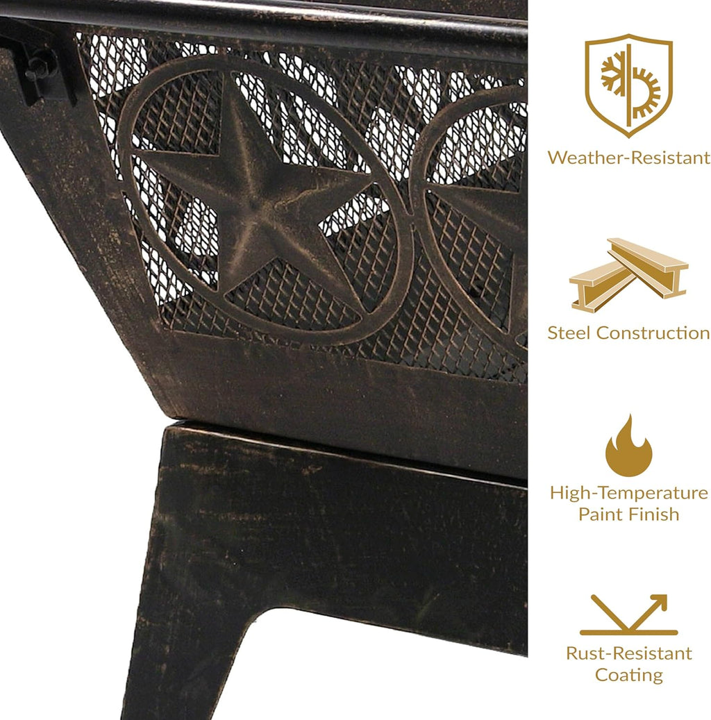 Sunnydaze Northern Galaxy 32-Inch Outdoor Fire Pit with Grill Grate, Spark Screen, and Poker - Heavy-Duty Wood-Burning Fire Pit for Outside