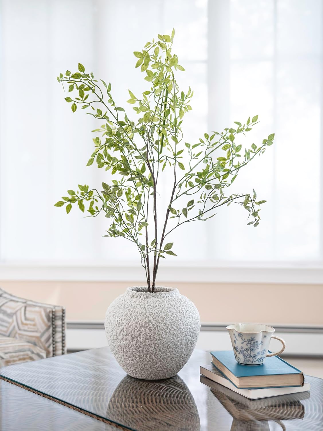White Ceramic Vase Flower Vase, Big Textured Round Vase for Centerpieces, Kitchen, Living Room, Bedroom Decor Gifts