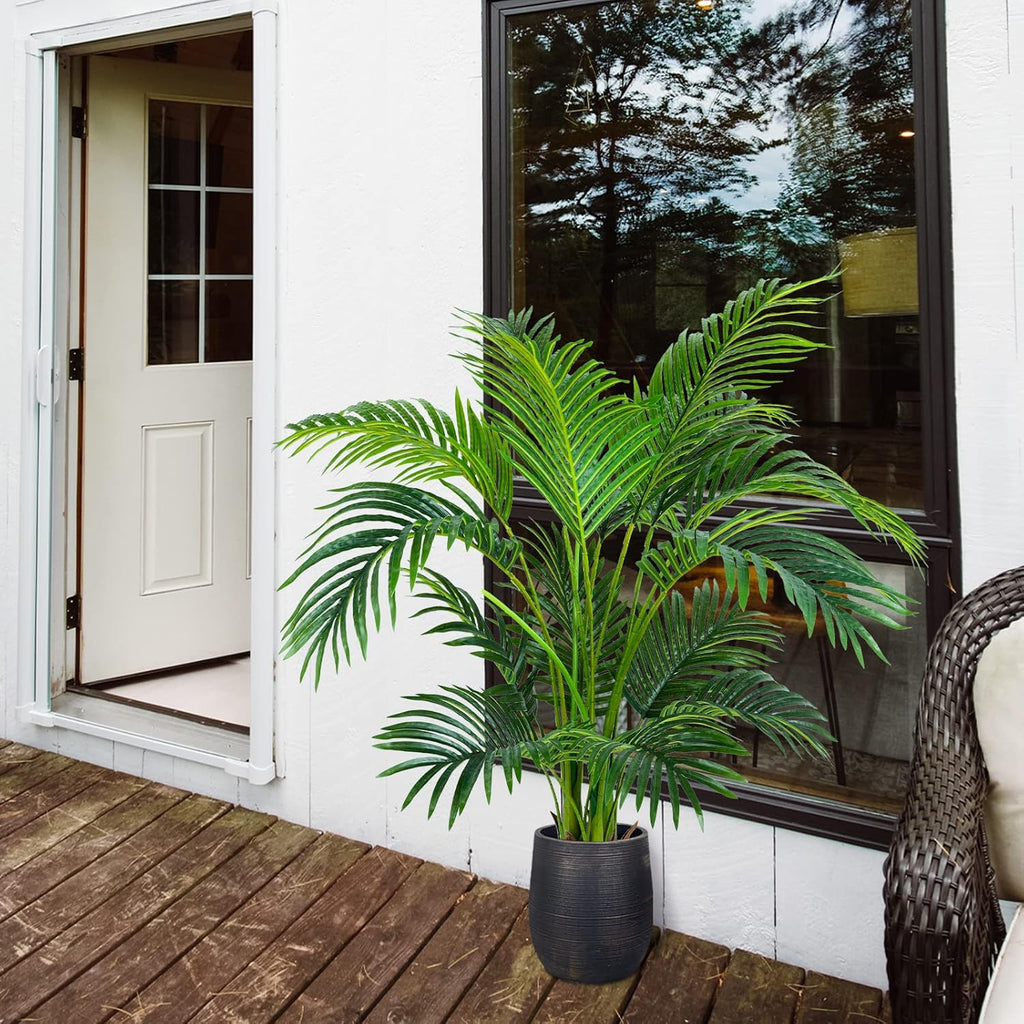 Worth Garden 4ft Artificial Areca Palm Plant, Fake Cane Palm Silk Tree Indoor Outdoor, Dypsis Lutescens, 47in Realistic Faux Silk Plants for Office Decoration