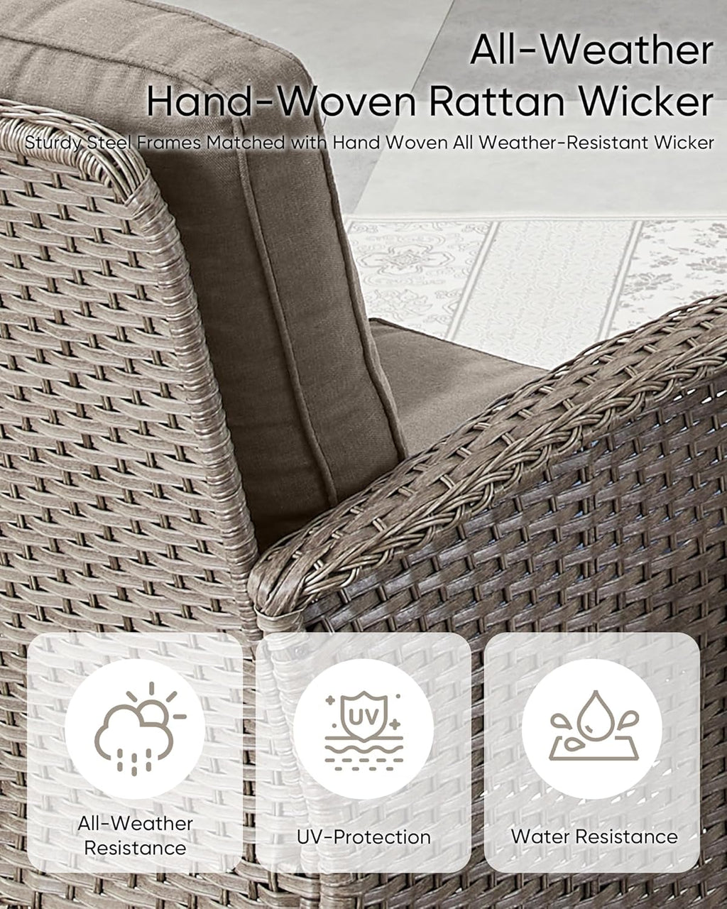 HUMMUH 6 Pieces Patio Furniture Set-Patio Glider Loveseat with Rattan Outdoor Swivel Chairs Outdoor Conversation Furniture Sets for Deck Lawn Porch Balcony Poolside-Grey/Grey
