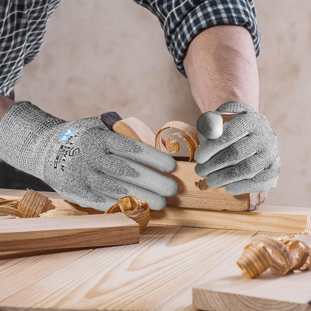 Schwer 12 Pairs ANSI A5 Cut Resistant Work Gloves, Cut Proof Gloves with PU Coating, Used for Metal Fabrication, WoodWorking, Construction, Non Slip, Durable, M, CR3088