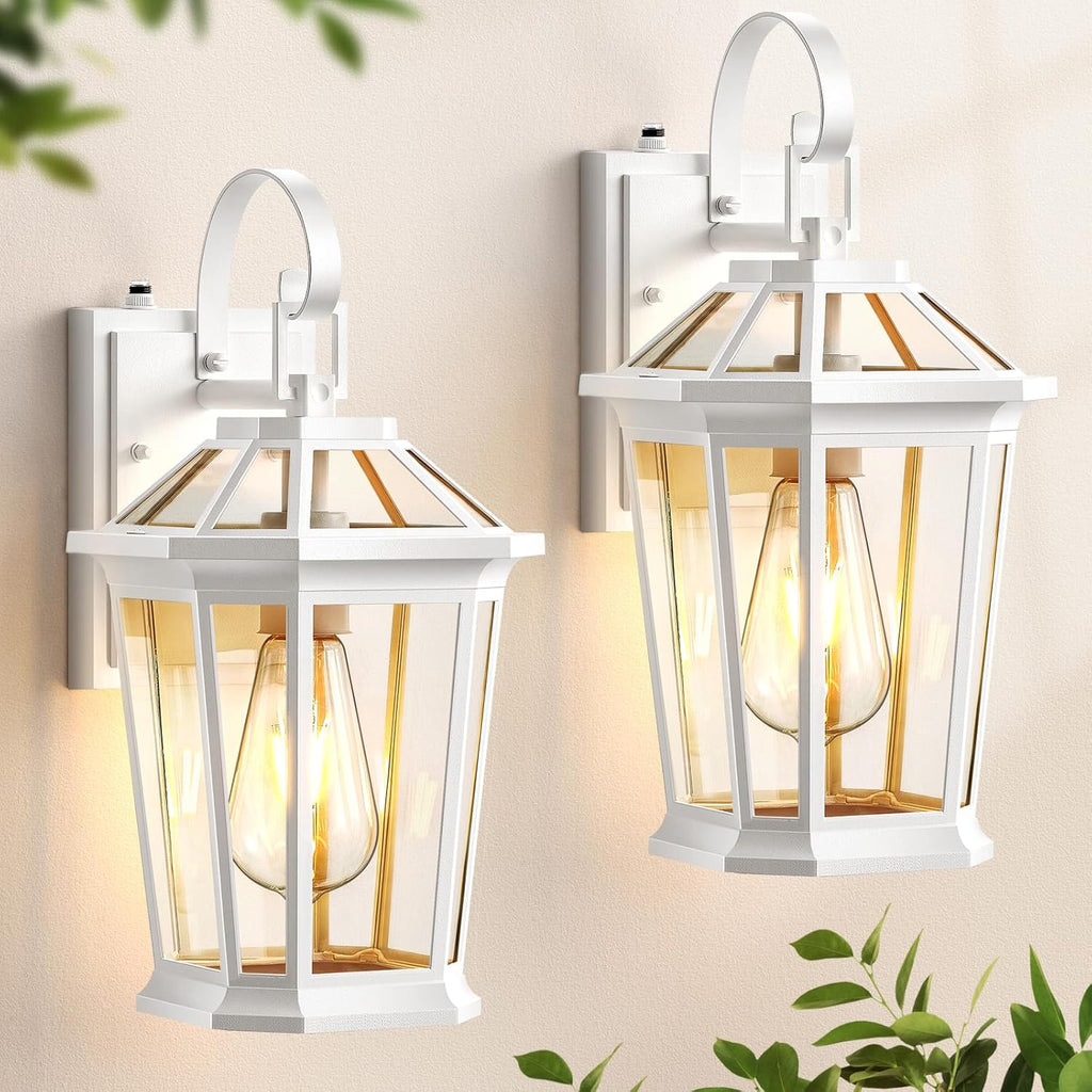 VIANIS 2 Pack Outdoor Wall Lights, Dusk to Dawn Exterior Light Fixture for House, 100% Anti-Rust Aluminum Waterproof Porch Light Outside Wall Lights, White Outdoor Wall Sconce Lanterns for Garage