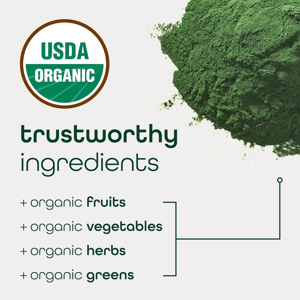Zena Nutrition Organic Super Greens Powder, 70+ Superfoods, 0 Sugar, 3G Fiber, Spirulina, Chlorella, Antioxidants, Prebiotics/Probiotics, Digestive Enzymes, Green Apple, 30 Servings