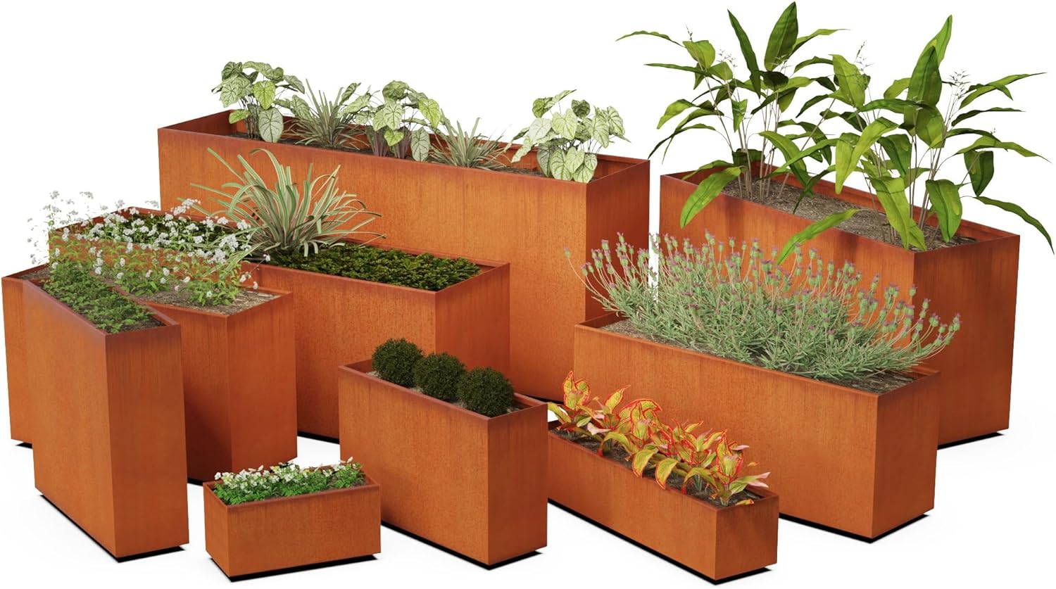 Large Rectangular Planters for Outdoor Plants | 48x24x36 Extra Large Corten Steel Planter Box for Patio & Garden | Heavy Duty Metal Planter for Privacy Screen