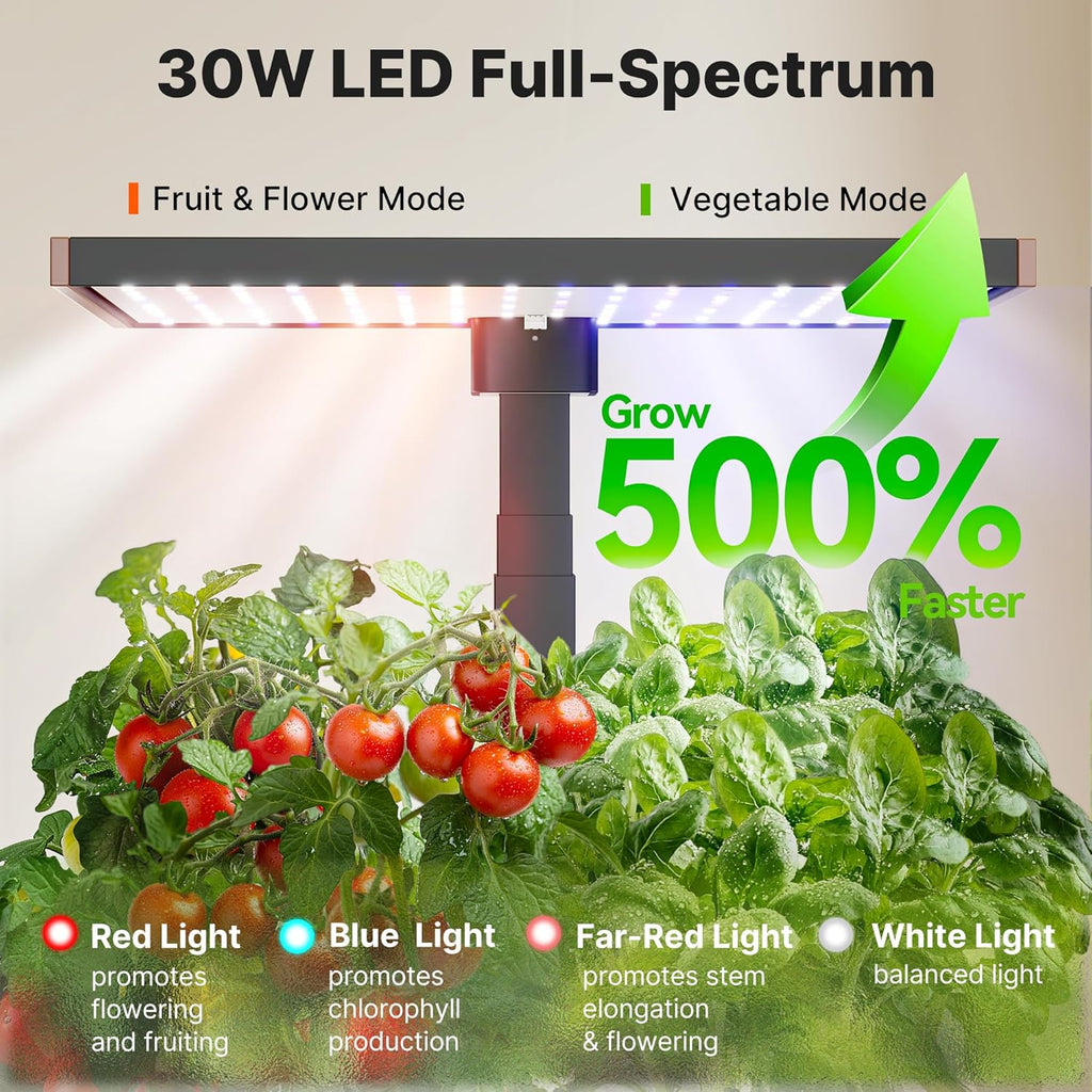 SUNCOZE Hydroponics Growing System Kit 20 Pods, Indoor Herb Garden with Grow Light 30W, 10L Large Water Tank with Adjustable Height to 25", Built-in Pump, Gardening Gifts, Black and Brown