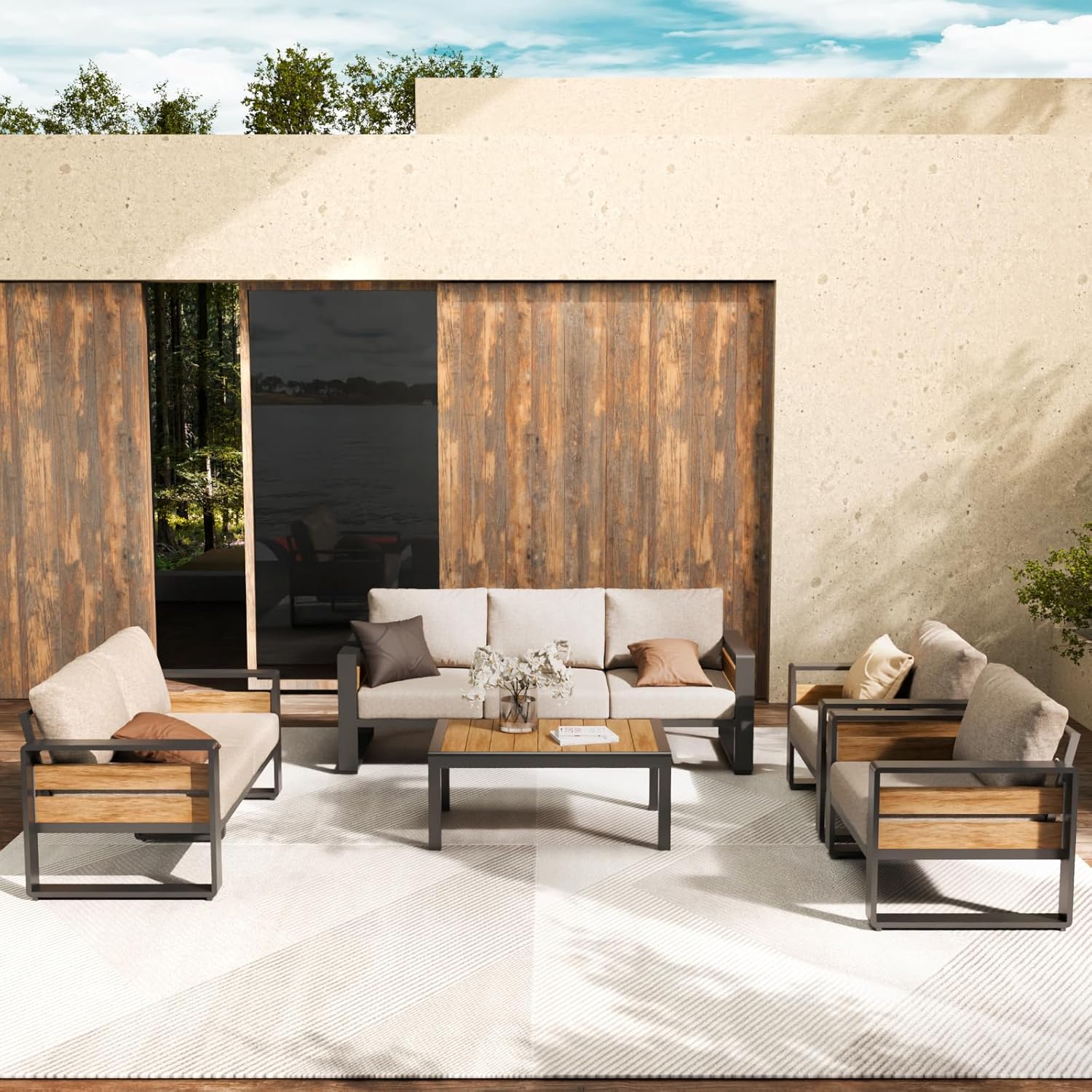 ZANDOR Outdoor Aluminum Patio Furniture - 1 Pcs 3-Seat, All-Weather Metal Modern Outside Sofa with Washable Thick Cushion for Garden/Backyard/Porch, Grey